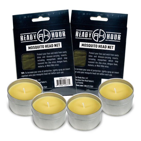 BUGS OUT Bundle: 4 Citronella Candles & 2 Mosquito Head Nets