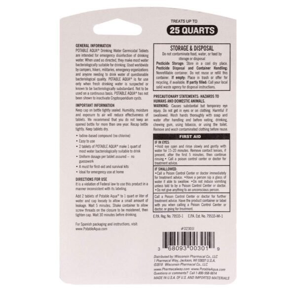 Drinking Water Treatment Tablets by Potable Aqua (50 germicidal tablets) - DM - 图片 5